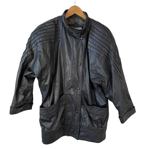 Vintage 90s AVANTI Women's Genuine Leather Jacket Black Small Motorcycle Biker - Picture 1 of 8